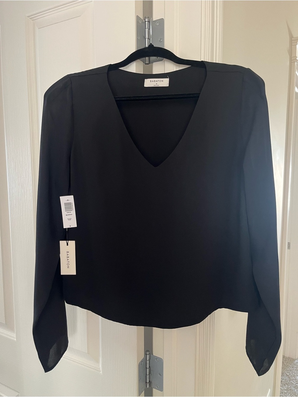 Babaton Black V-Neck Long Sleeve Top
